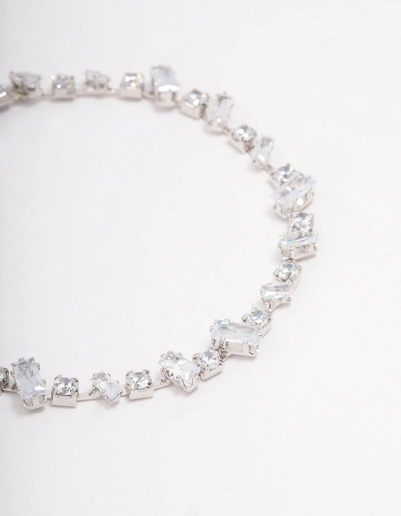 Silver Cubic Zirconia Rectangle & Square Stone Bracelet