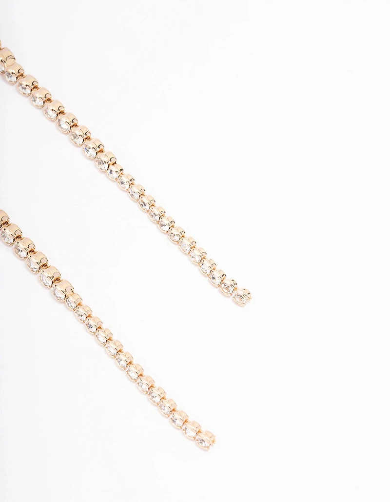 Gold Round Diamante Cup Chain Drop Earrings