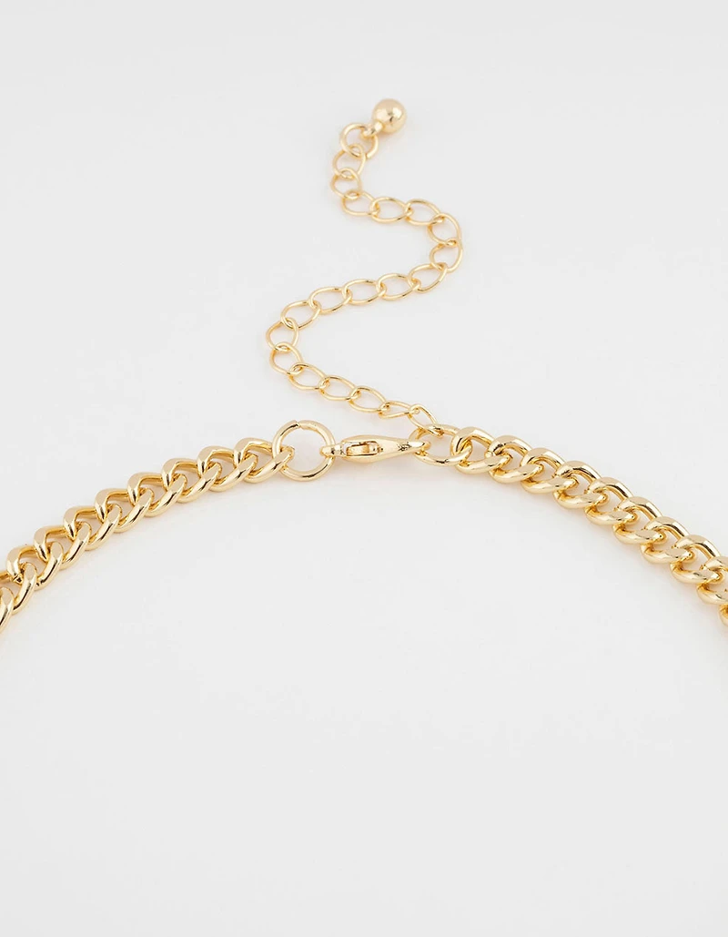Gold Plated Dome Cup Chain Curb Pendant Necklace