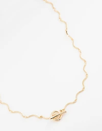 Gold Plated Wavy FOB Chain Necklace
