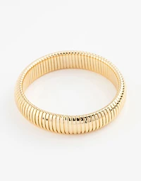 Gold Plated Wide Ribbed Bangle