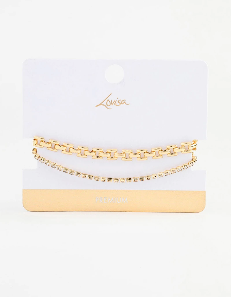 Gold Plated Link Chain & Tennis Bracelet Pack