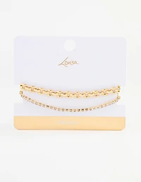 Gold Plated Link Chain & Tennis Bracelet Pack