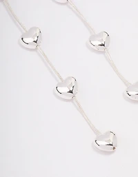 Silver Heart & Chain Drop Earrings
