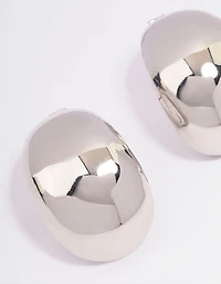 Silver Large Oval Stud Earrings