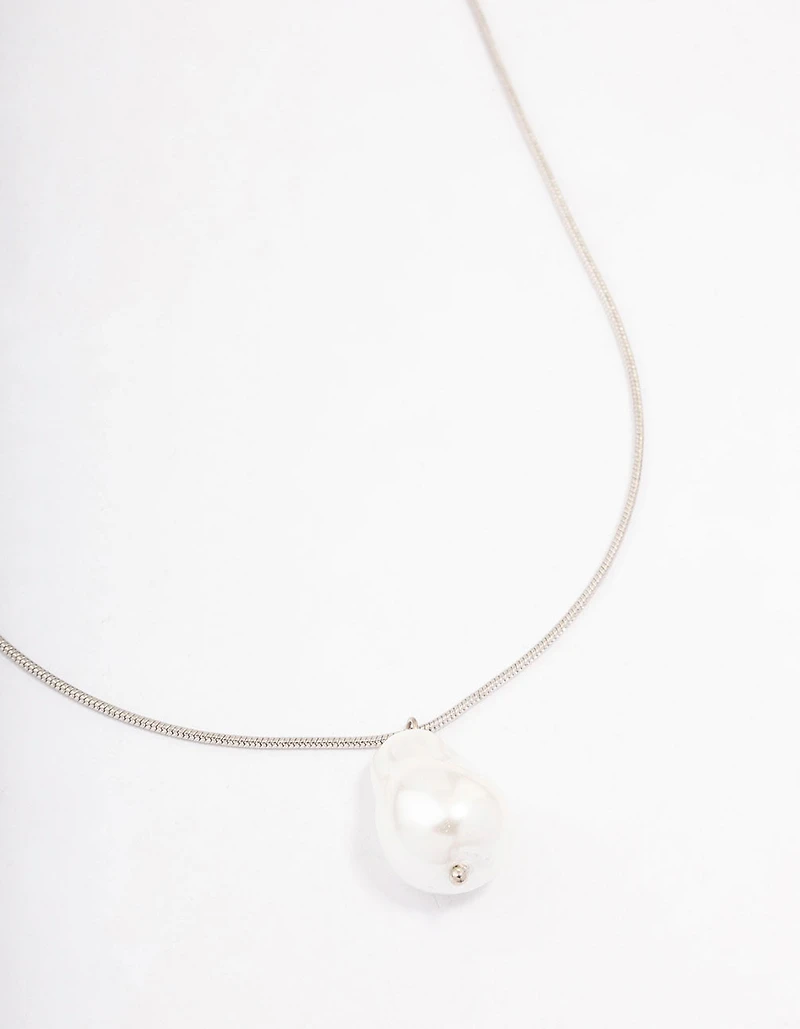 Silver Snake Chain Pearl Pendant Necklace
