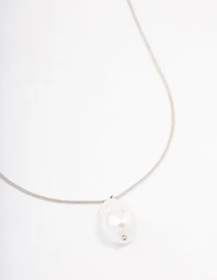Silver Snake Chain Pearl Pendant Necklace