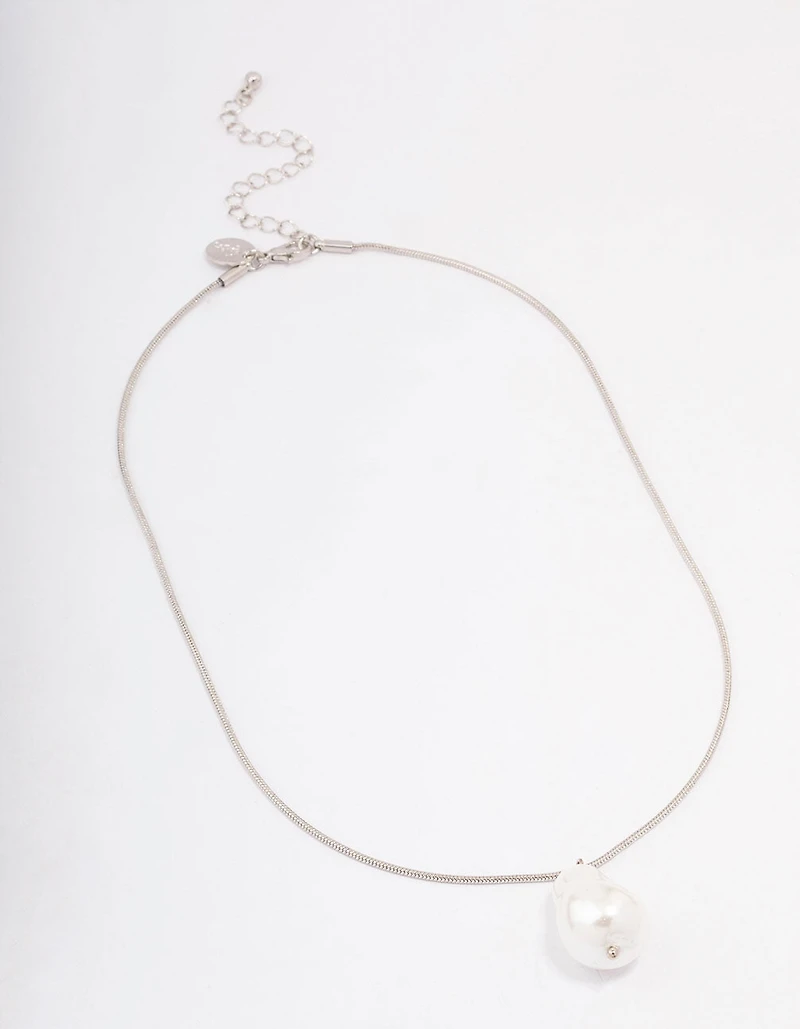 Silver Snake Chain Pearl Pendant Necklace
