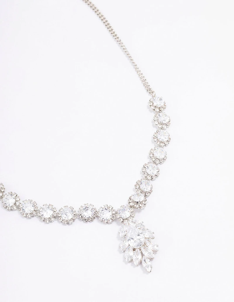 Collier cubique en zircone en argent, fleur à déclaration,