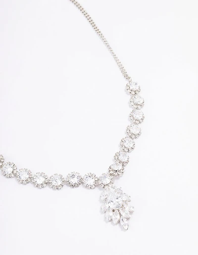 Collier cubique en zircone en argent, fleur à déclaration,