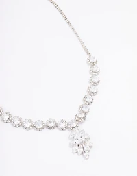 Collier cubique en zircone en argent, fleur à déclaration,