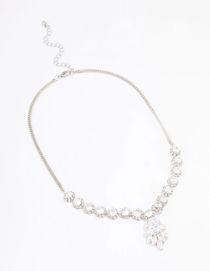 Collier cubique en zircone en argent, fleur à déclaration,