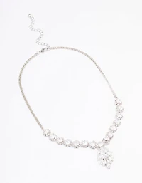 Collier cubique en zircone en argent, fleur à déclaration,