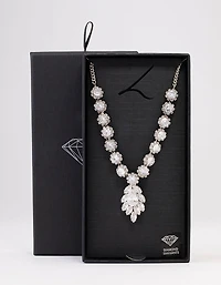 Collier cubique en zircone en argent, fleur à déclaration,
