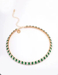 Gold Cubic Zirconia Navette Stone Choker