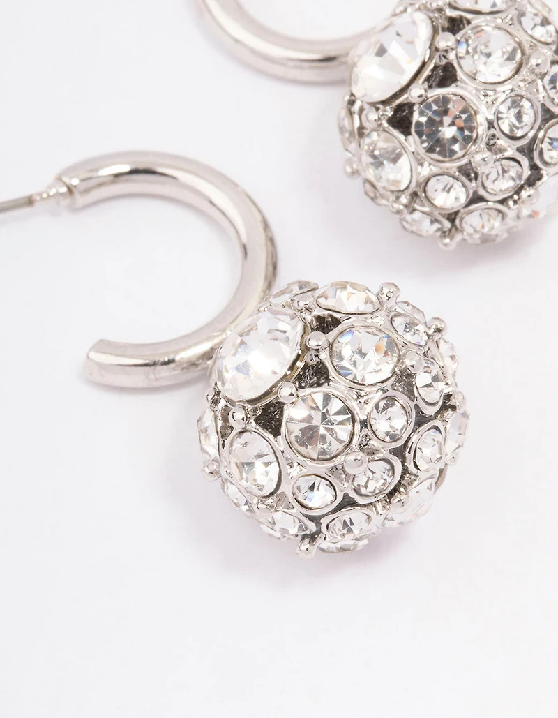 Silver Glamorous Ball Drop Huggie Earrings
