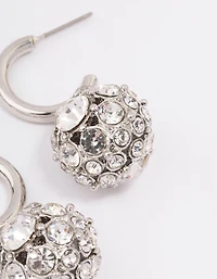 Silver Glamorous Ball Drop Huggie Earrings