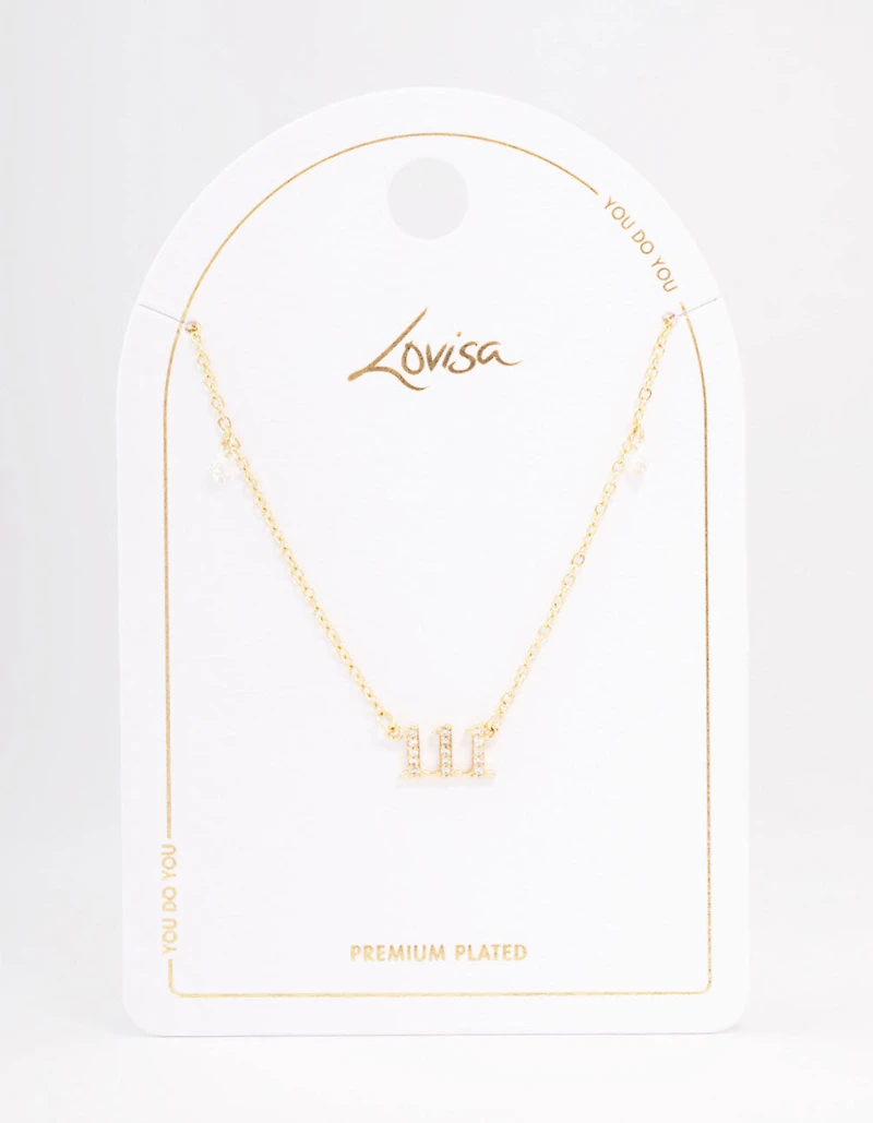 Gold Plated Angel Number Cubic Zirconia Pendant Necklace