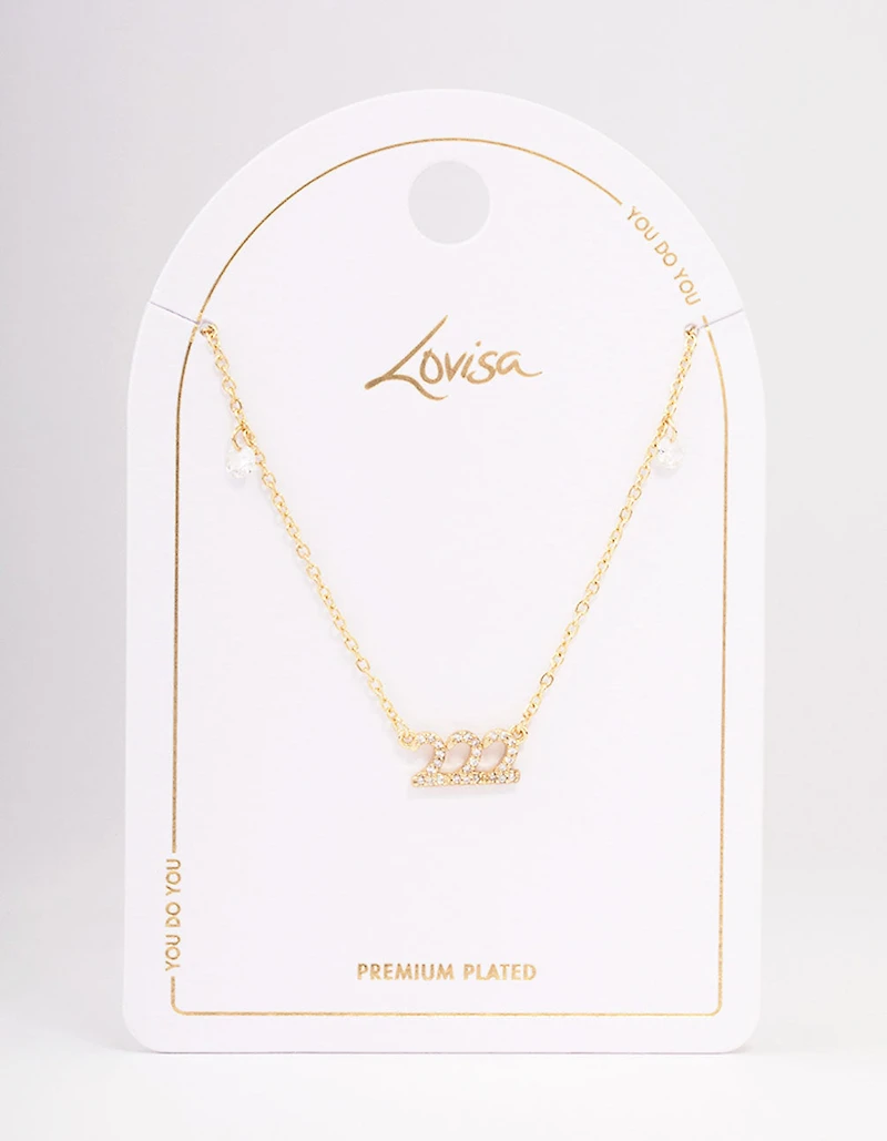 Collier pendentif cubique en zirconie plaqué or 222 numéros d’ange