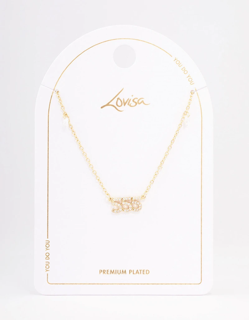 Gold Plated 555 Angel Number Cubic Zirconia Pendant Necklace