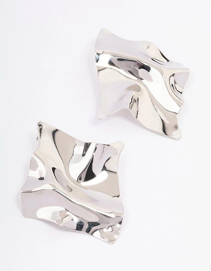 Silver Textured Disc Statement Stud Earrings