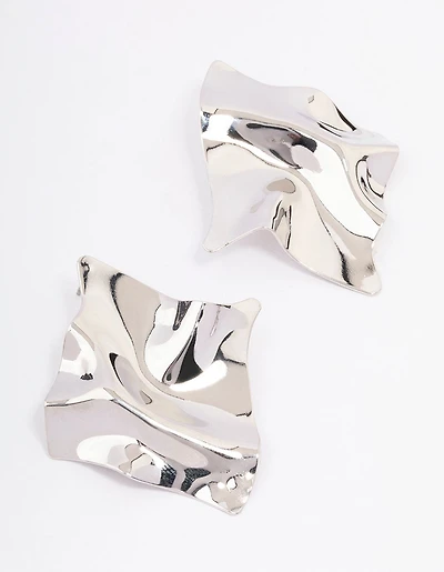 Silver Textured Disc Statement Stud Earrings