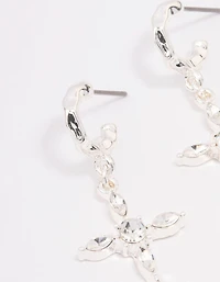 Silver Diamante Cross Huggie Earrings