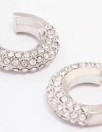 Silver Diamante Small Chubby Huggie Earrings