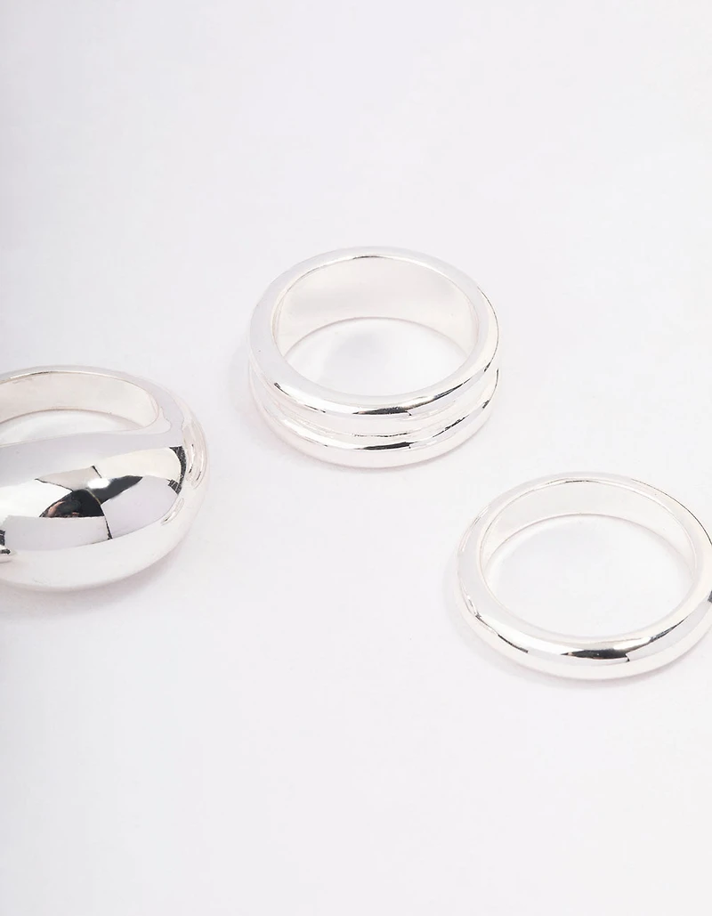 Silver Organic Smooth Ring Pack