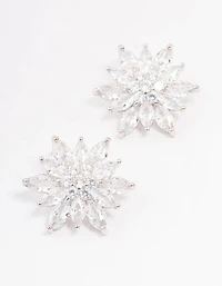 Silver Cubic Zirconia Flower Stud Earrings