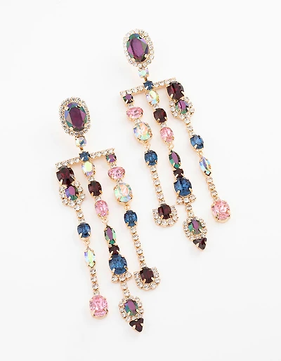 Gold Mixed Triple Stone Drop Earrings