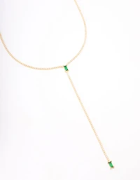 Gold Plated Cubic Zirconia Baguette Emerald Y-Shaped Necklace