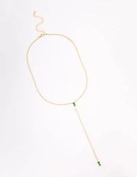 Gold Plated Cubic Zirconia Baguette Emerald Y-Shaped Necklace