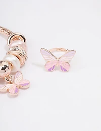 Kids Rose Gold Stretch Glitter Butterfly Bracelet & Ring Set