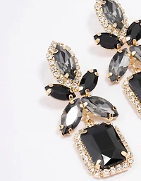 Boucles d’oreilles pendantes carrées noires en pierres ovales dorées mélangées