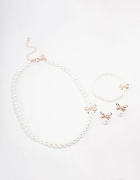 Rose Gold Pearl & Bow Jewellery Set