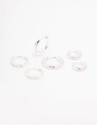 Silver Cubic Zirconia Minimal Huggie Hoop Earrings 3-Pack