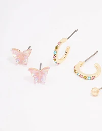 Gold Mixed Hoop & Stud Earrings 4-Pack