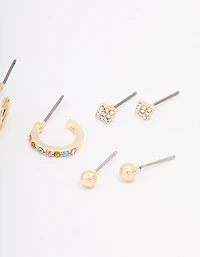 Gold Mixed Hoop & Stud Earrings 4-Pack