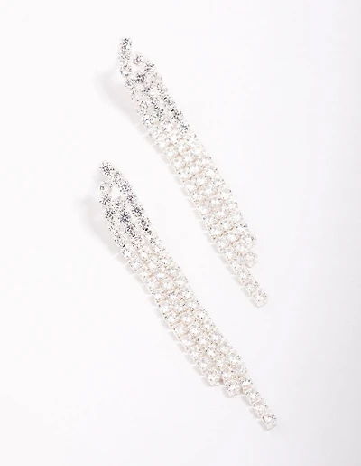 Silver Plated Brass  Triangular Cubic Zirconia Cup Chain Drop Earrings