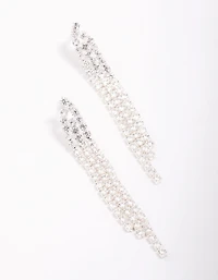 Silver Plated Brass  Triangular Cubic Zirconia Cup Chain Drop Earrings