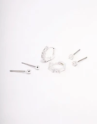 Silver Plated Brass  Baguette Huggie Earring 3-Pack