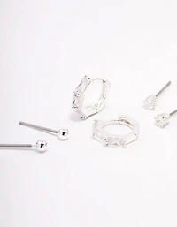Silver Plated Brass  Baguette Huggie Earring 3-Pack