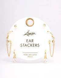 Gold Plated Brass Baguette Hoop Chain Earring 4-Pack