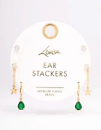 Gold Plated Brass Star Chain Earring 3-Pack