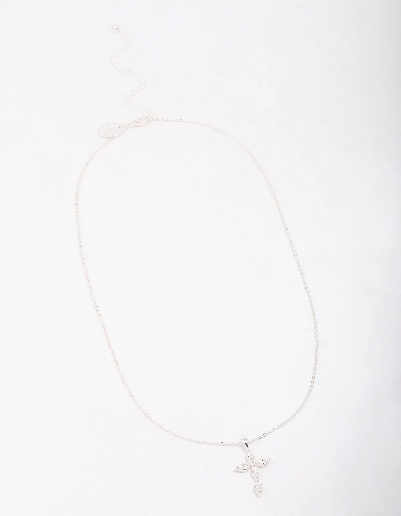 Silver Plated Brass  Large Marquise Cross Pendant Necklace