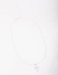 Silver Plated Brass  Large Marquise Cross Pendant Necklace