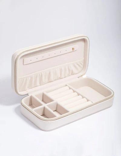 Cream PU Leather Rectangle Jewellery Box