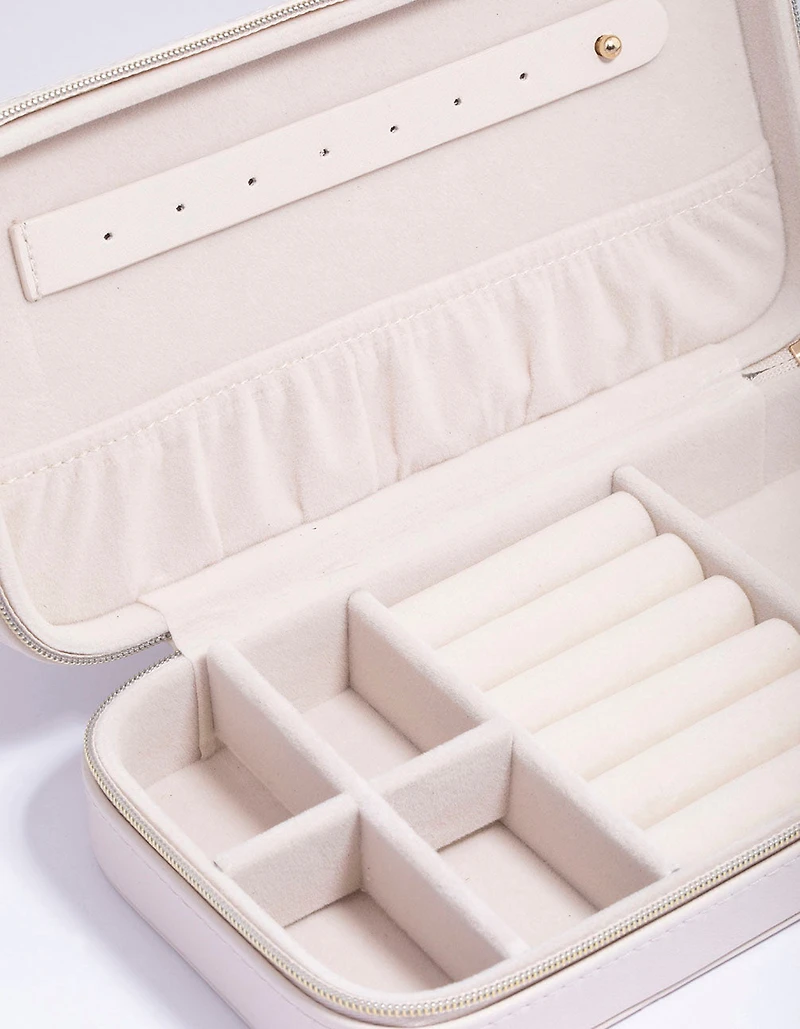 Cream PU Leather Rectangle Jewellery Box