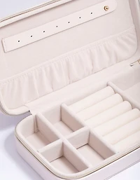 Cream PU Leather Rectangle Jewellery Box
